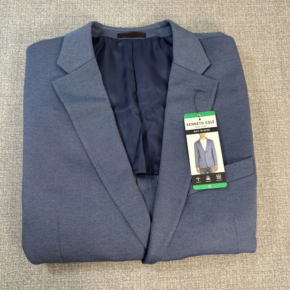 Kenneth Cole Men's New York Knit Blazer Classic Fit Jacket, Blue(Light), Size XL